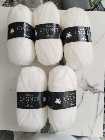 Cygnet Aran Knitting Crochet yarn  5 Balls x 100 gram White 208