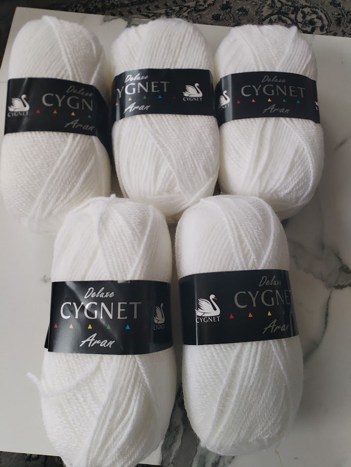 Cygnet Aran Knitting Crochet yarn  5 Balls x 100 gram White 208