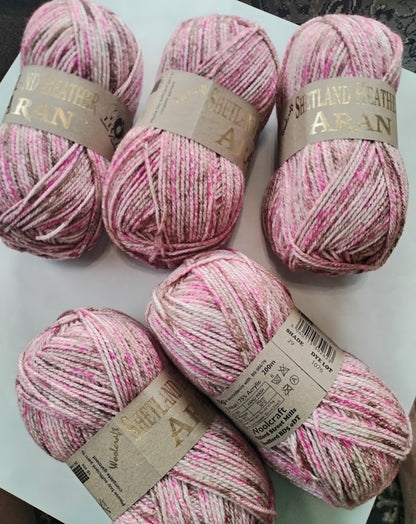 Woolcraft Shetland Heather Aran Knitting Crochet Yarn Wool - 5x100g Balls - 29 Brandy Rose