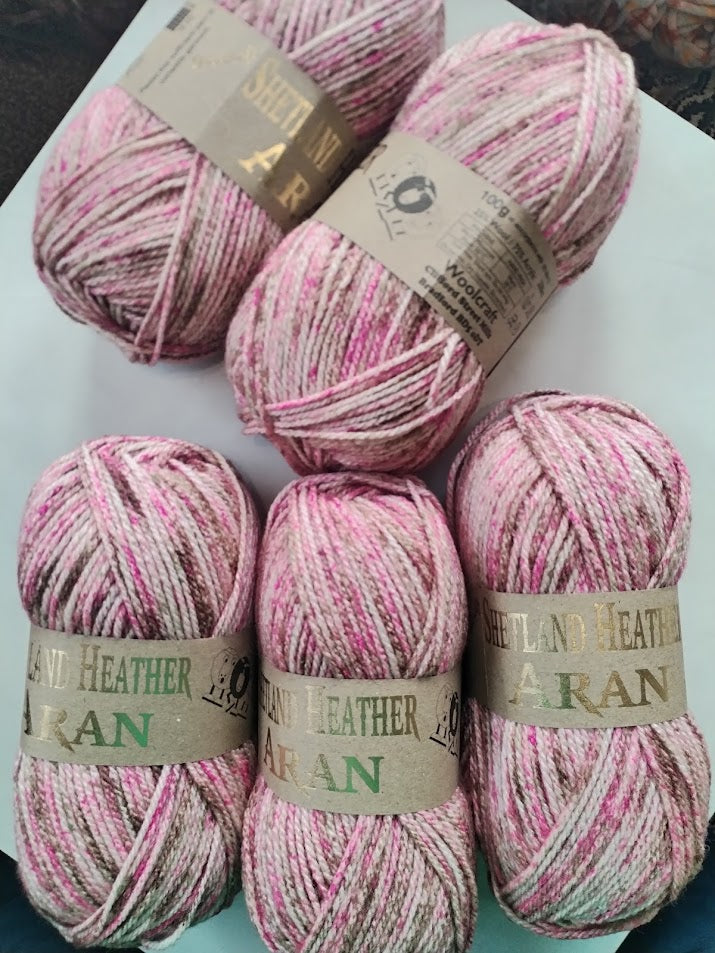Woolcraft Shetland Heather Aran Knitting Crochet Yarn Wool - 5x100g Balls - 29 Brandy Rose