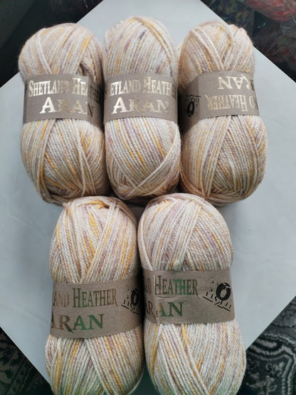 Woolcraft Shetland Heather Aran Knitting Crochet Yarn Wool - 5x100g Balls - 27 Buttermilk