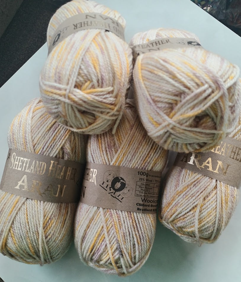 Woolcraft Shetland Heather Aran Knitting Crochet Yarn Wool - 5x100g Balls - 27 Buttermilk