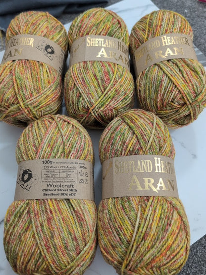Woolcraft Shetland Heather Aran Knitting Crochet Yarn Wool - 5x100g Balls - Z014