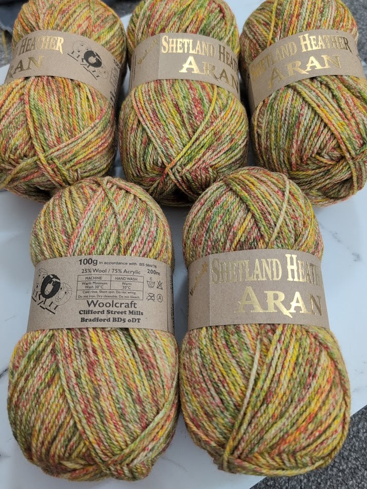 Woolcraft Shetland Heather Aran Knitting Crochet Yarn Wool - 5x100g Balls - Z014