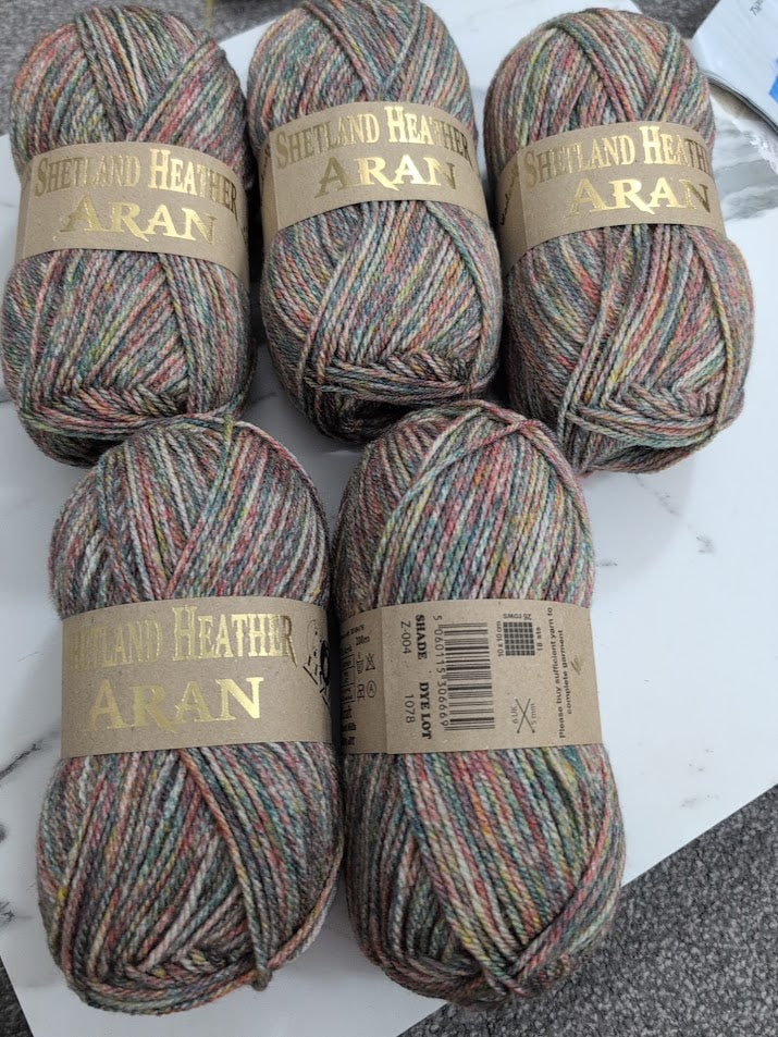 Woolcraft Shetland Heather Aran Knitting Crochet Yarn Wool - 5x100g Balls - 04