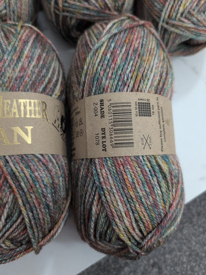 Woolcraft Shetland Heather Aran Knitting Crochet Yarn Wool - 5x100g Balls - 04