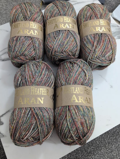 Woolcraft Shetland Heather Aran Knitting Crochet Yarn Wool - 5x100g Balls - 04