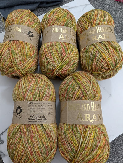 Woolcraft Shetland Heather Aran Knitting Crochet Yarn Wool - 5x100g Balls - Z014