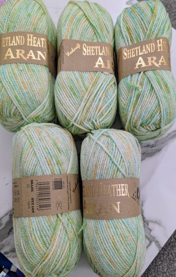 Woolcraft Shetland Heather Aran Knitting Crochet Yarn Wool - 5x100g Balls - 22 Spring