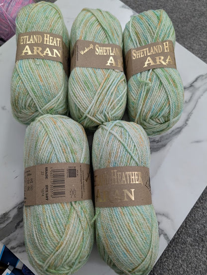 Woolcraft Shetland Heather Aran Knitting Crochet Yarn Wool - 5x100g Balls - 22 Spring