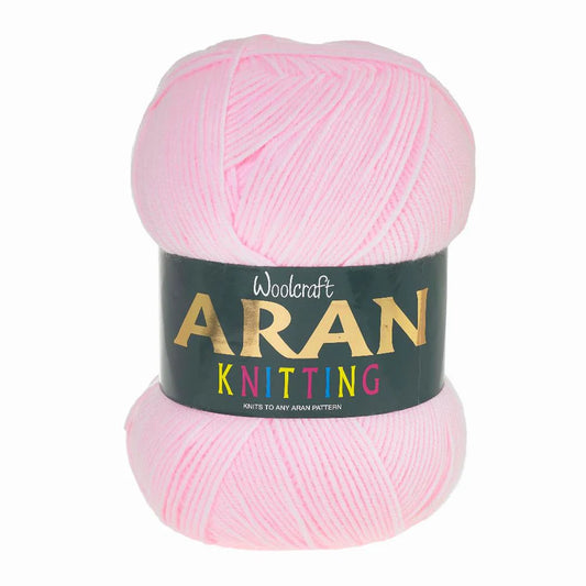Woodcraft Aran Knitting Crochet yarn 400g 100% Acrylic Baby Pink