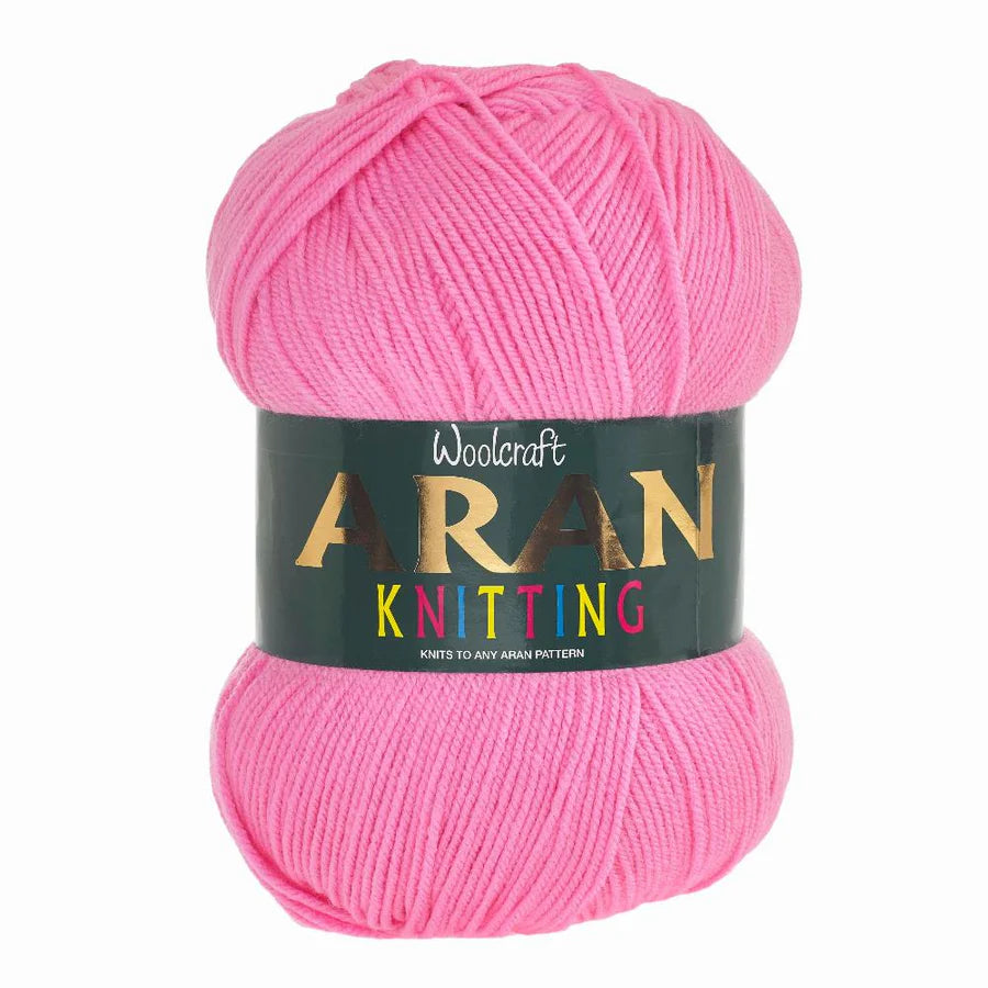 Woodcraft Aran Knitting Crochet yarn 400g 100% Acrylic Candy Pink