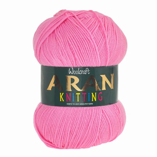 Woodcraft Aran Knitting Crochet yarn 400g 100% Acrylic Candy Pink