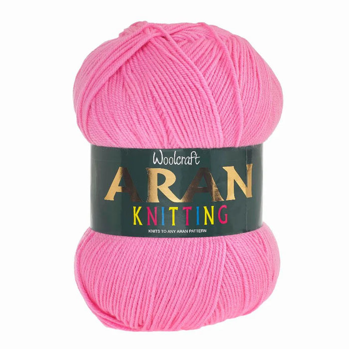 Woodcraft Aran Knitting Crochet yarn 400g 100% Acrylic Candy Pink