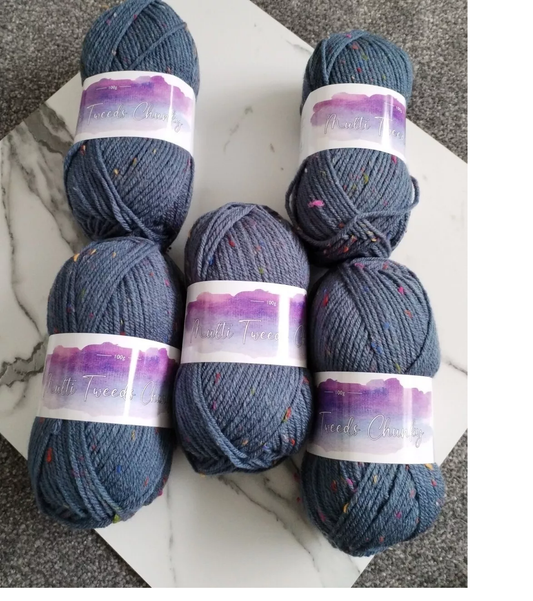 Cygnet Multi Tweed Chunky Knitting Crochet Yarn Wool - 5x100g Balls 1360 Blueberry