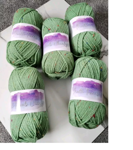 Cygnet Multi Tweed Chunky Knitting Crochet Yarn Wool - 5x100g Balls 1370 Lichen