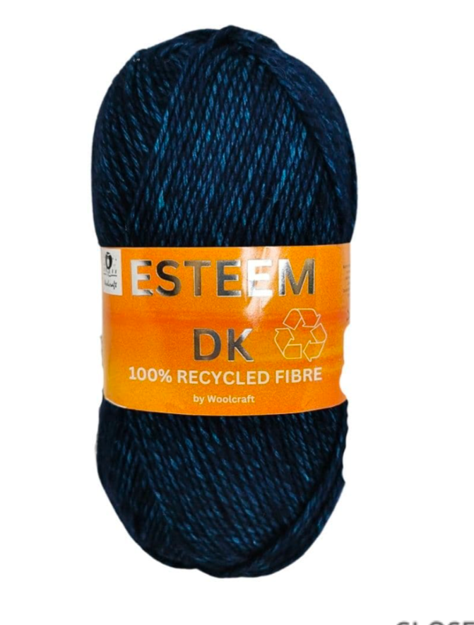 Woolcraft Esteem DK Knitting Crochet Yarn- 5 Balls x 100g 50% Recycled Acrylic, 30% Recycled Cotton, 20% Recycled Polyester shade Marine