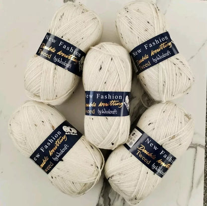 Woolcraft New Fashion DK TWEED Knitting Yarn / 5 Balls X 100g Double Knitting Wool Shade Starling (1015)