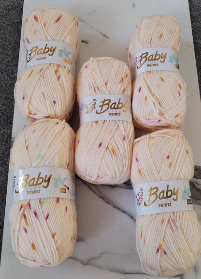 5 x 100g Woolcraft Baby Prints Wool Babycare DK Double Knitting & Crochet Yarn Nougat 645