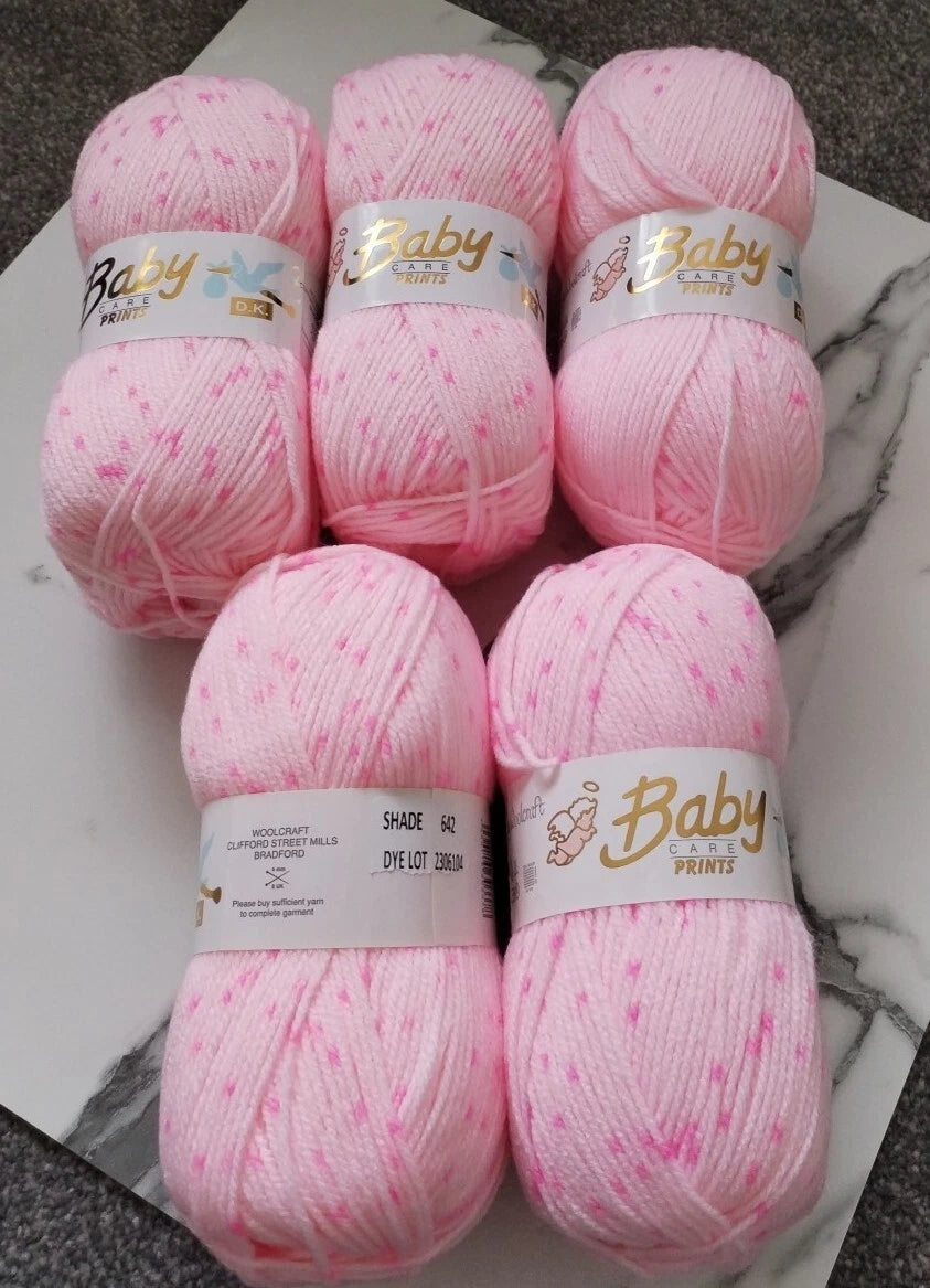 5 x 100g Woolcraft Baby Prints Wool Babycare DK Double Knitting & Crochet Yarn 642