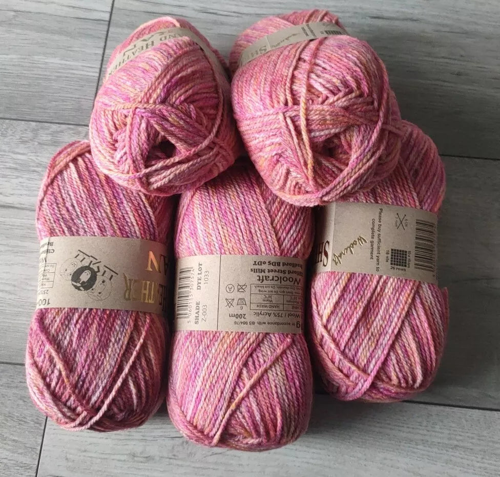 Woolcraft Shetland Heather Aran Knitting Crochet Yarn Wool - 5x100g Balls 03