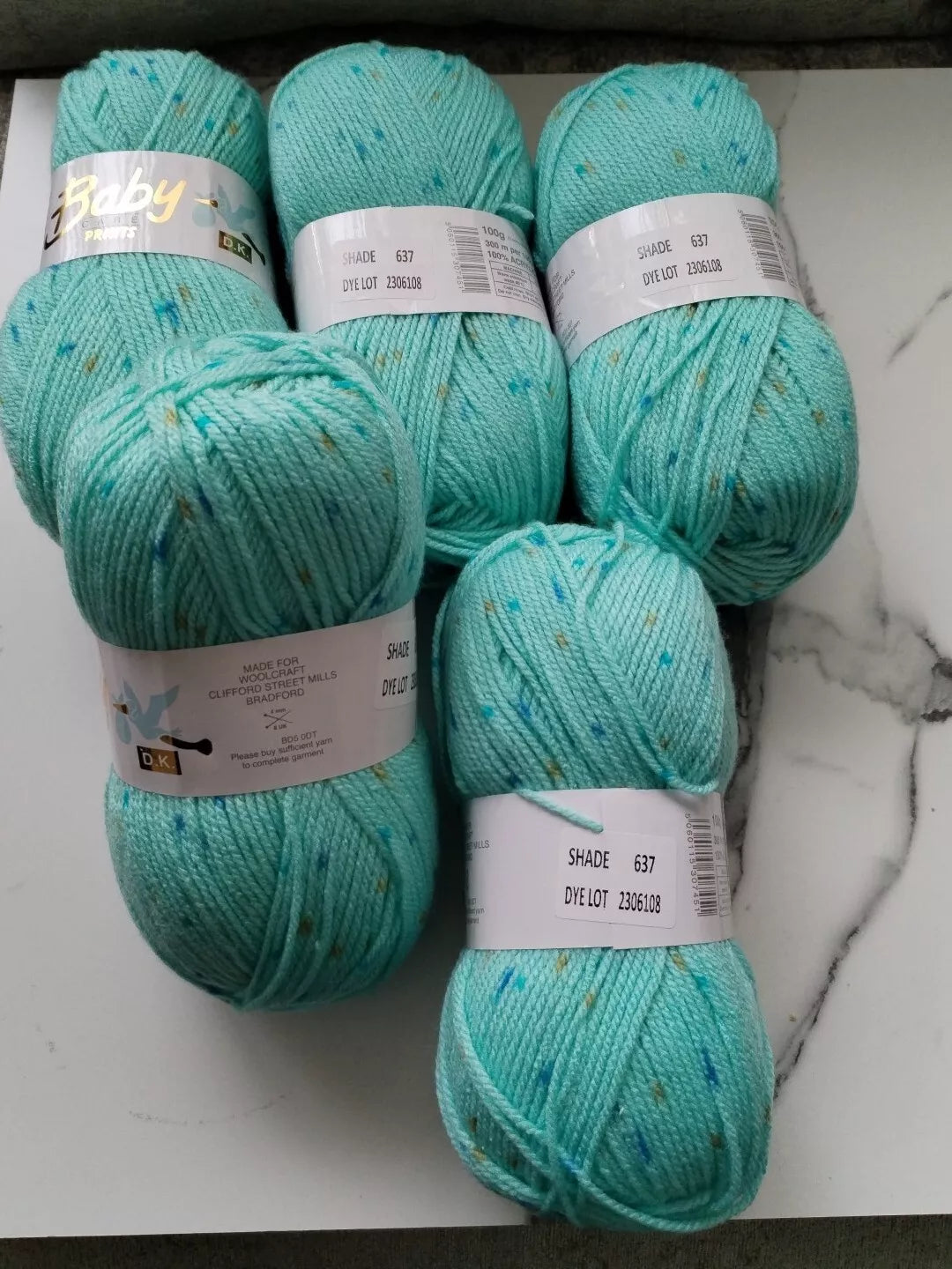 5 x 100g Woolcraft Baby Prints Wool Babycare DK Double Knitting & Crochet Yarn 637