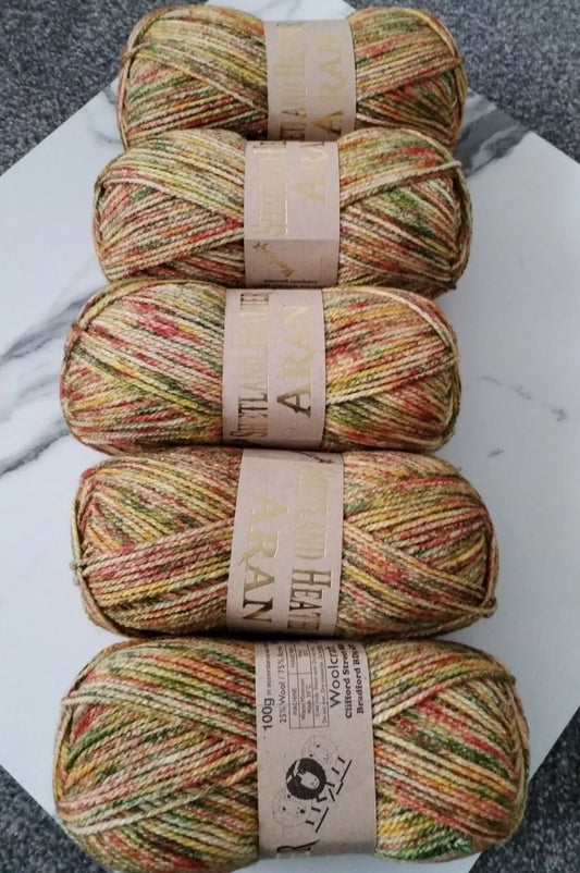 Woolcraft Shetland Heather Aran Knitting Crochet Yarn Wool - 5x100g Balls - Z014