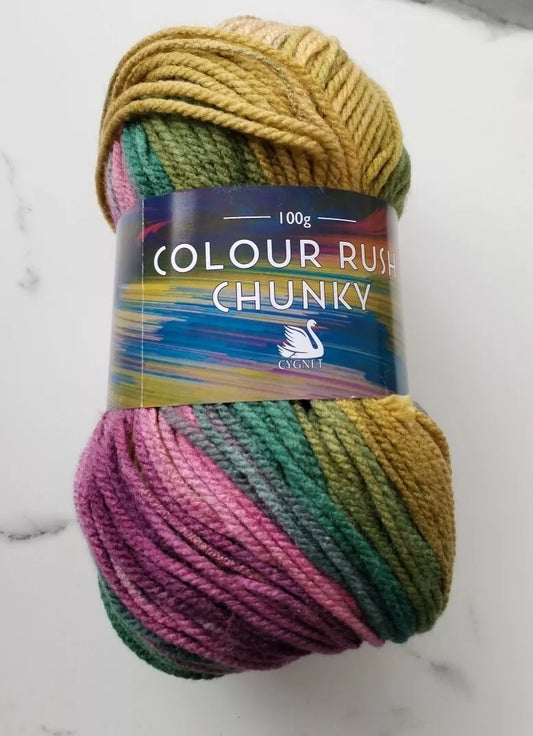 Cygnet Yarn COLOUR RUSH CHUNKY Knitting Multicolour 5X100g Balls 309 Cut Grass