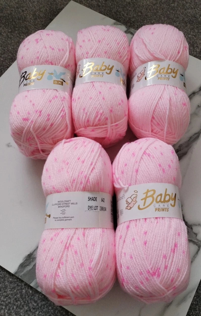 5 x 100g Woolcraft Baby Prints Wool Babycare DK Double Knitting & Crochet Yarn 642