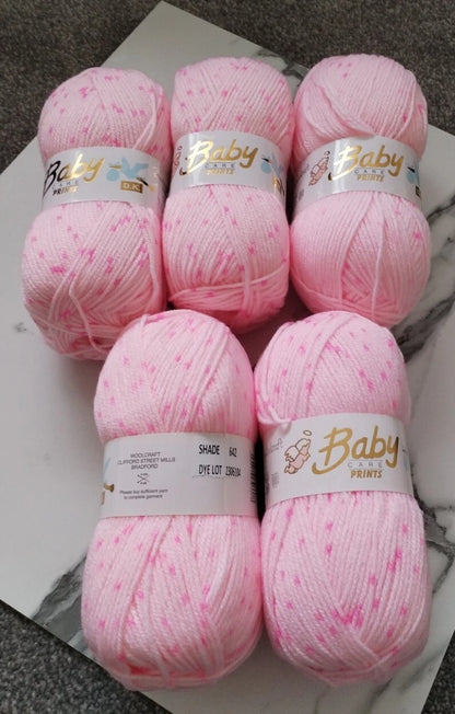 5 x 100g Woolcraft Baby Prints Wool Babycare DK Double Knitting & Crochet Yarn 642