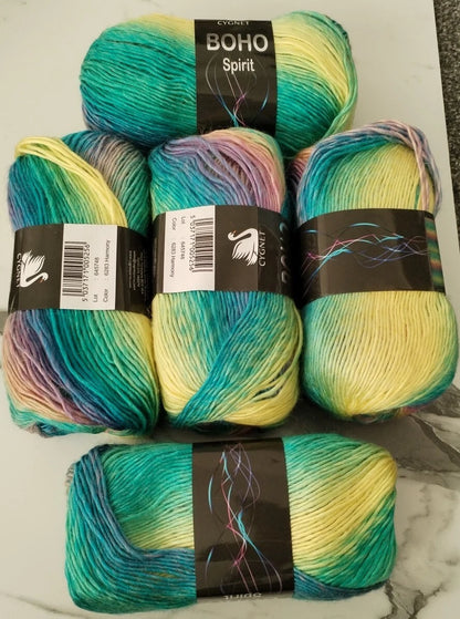 Cygnet Boho Spirit Knitting Crochet Yarn Wool - 5x100g Balls - 6283 Harmony