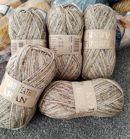 Woolcraft Shetland Heather Aran Knitting Crochet Yarn Wool - 5x100g Balls - 013
