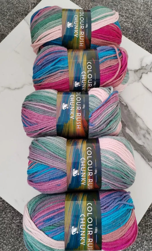 Cygnet Yarn COLOUR RUSH CHUNKY 100% Acrylic Knitting Wool Multicolour 5Balls x100g shade 354 Dutch Tulip