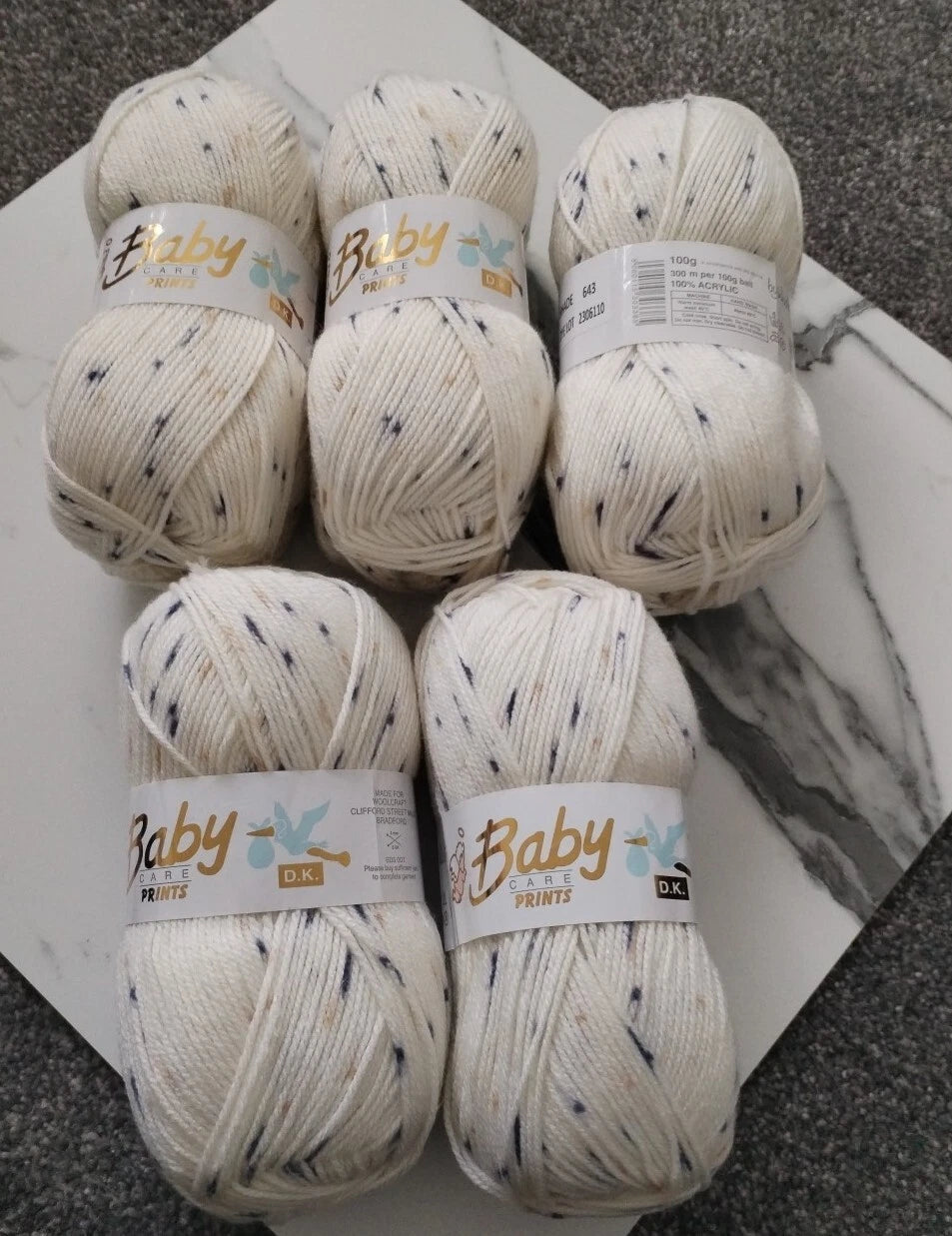 5 x 100g Woolcraft Baby Prints Wool Babycare DK Double Knitting & Crochet Yarn 643