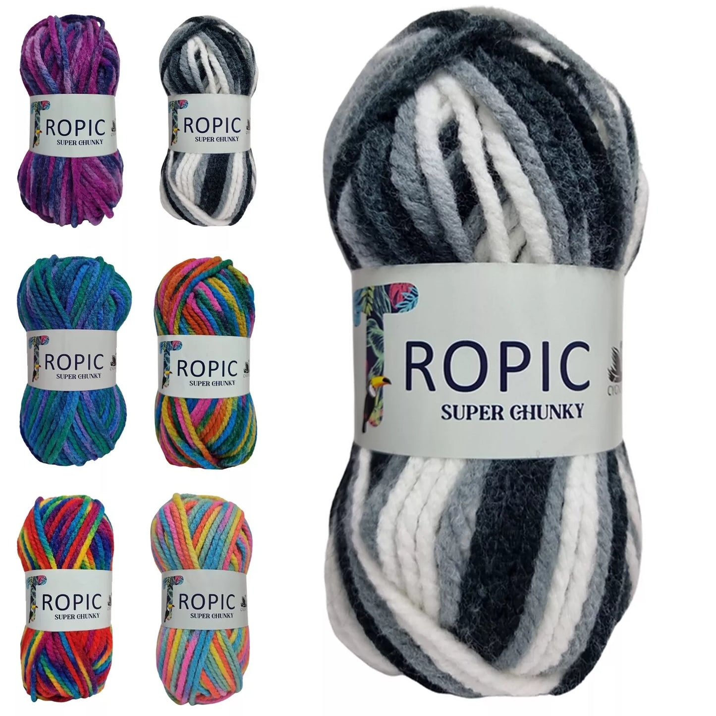 Cygnet Yarns TROPIC - SUPER CHUNKY - 100% Acrylic Wool 5Balls x  100g - Multicoloured  Shade Magpie 801