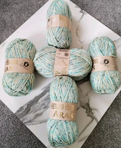Woolcraft Shetland Heather Aran Knitting Crochet Yarn Wool - 5x100g Balls - 26
