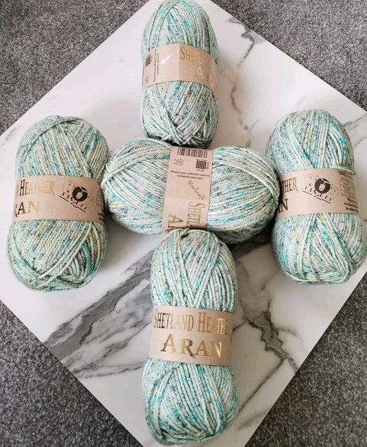 Woolcraft Shetland Heather Aran Knitting Crochet Yarn Wool - 5x100g Balls - 26