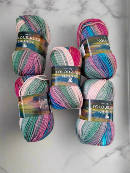 Cygnet Yarn COLOUR RUSH CHUNKY 100% Acrylic Knitting Wool Multicolour 5Balls x100g shade 354 Dutch Tulip