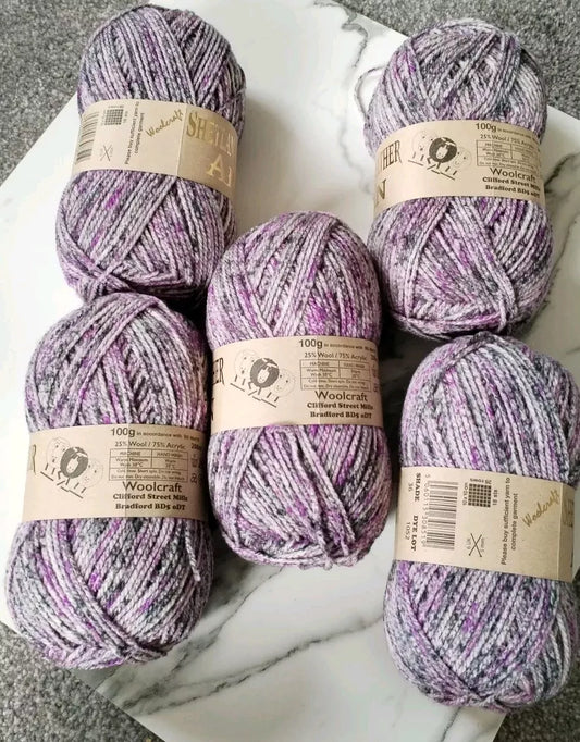Woolcraft Shetland Heather Aran Knitting Crochet Yarn Wool - 5x100g Balls shade 36