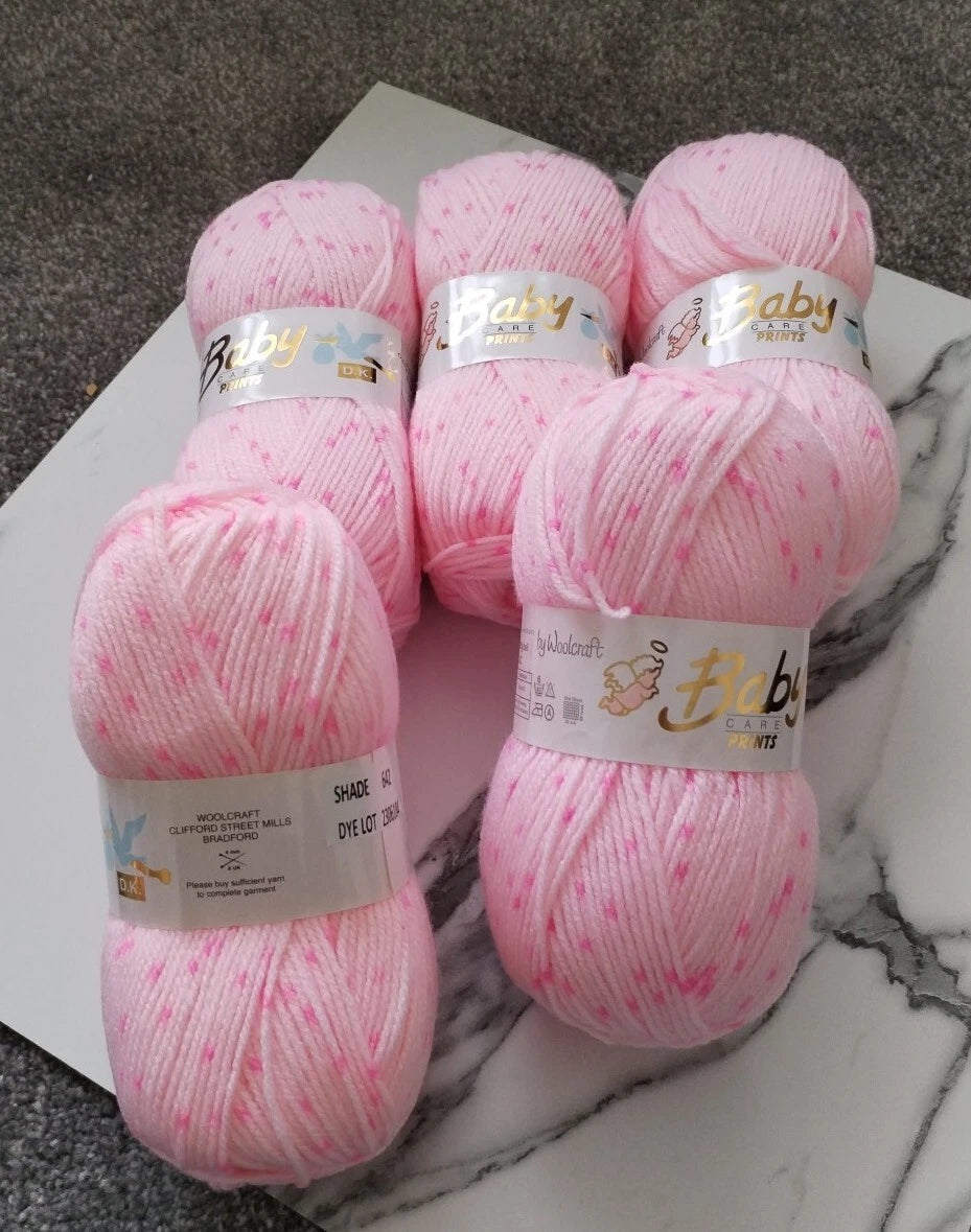 5 x 100g Woolcraft Baby Prints Wool Babycare DK Double Knitting & Crochet Yarn 642