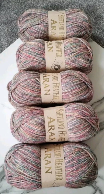 Woolcraft Shetland Heather Aran Knitting Crochet Yarn Wool - 5x100g Balls - 04