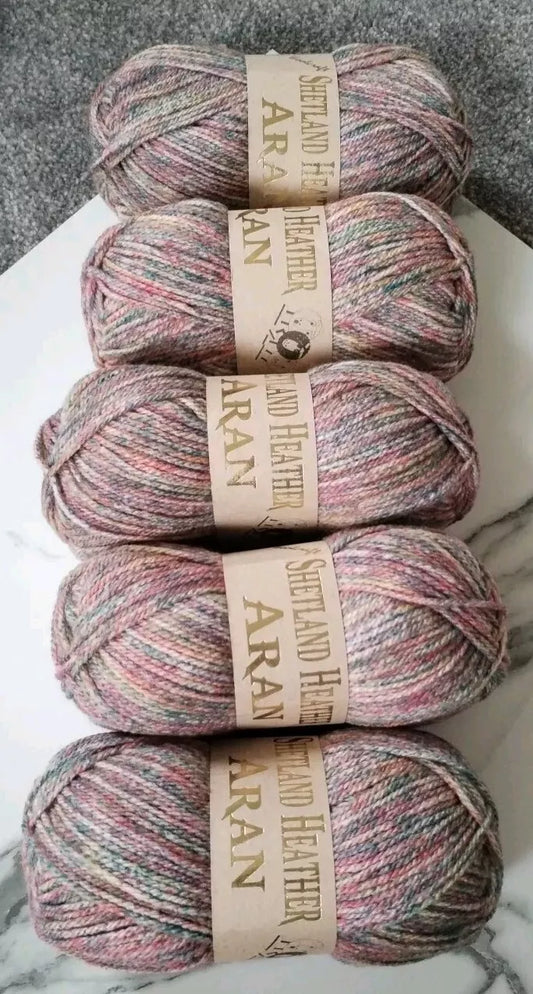 Woolcraft Shetland Heather Aran Knitting Crochet Yarn Wool - 5x100g Balls - 04