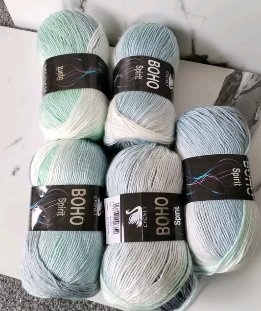 Cygnet Boho Spirit Knitting Crochet Yarn Wool - 5x100g Balls - 6517 Breeze