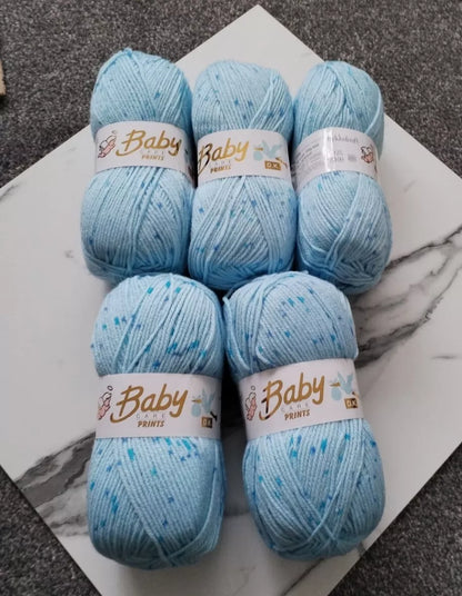 5 x 100g Woolcraft Baby Prints Wool Babycare DK Double Knitting & Crochet Yarn Boy blue 641
