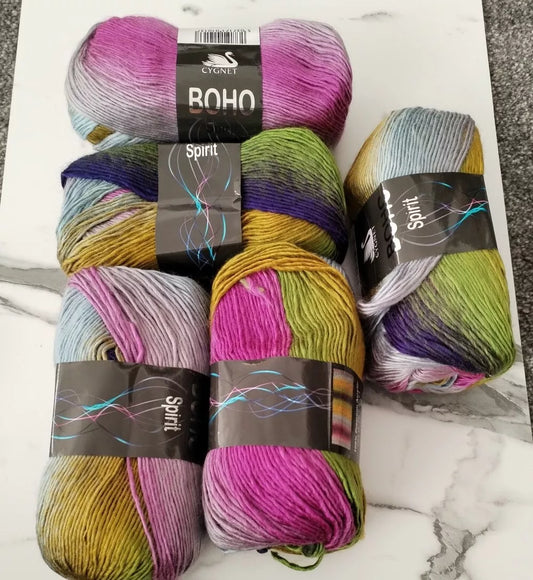 Cygnet Boho Spirit Knitting Crochet Yarn Wool - 5x100g Balls - 6555 Soleil