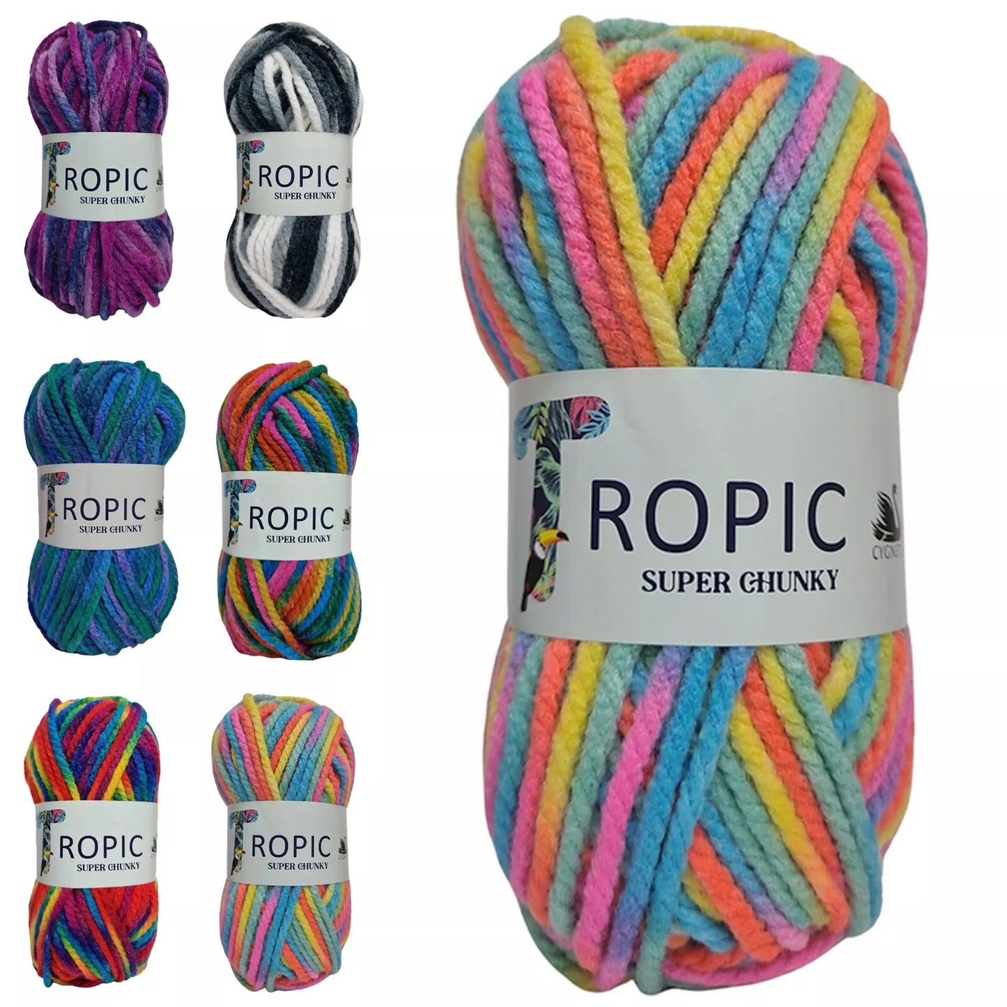 Cygnet Yarns TROPIC - SUPER CHUNKY - 100% Acrylic Wool 5 Balls X 100g  - Multicoloured shade Flamingo  304