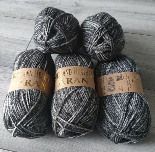 Woolcraft Shetland Heather Aran Knitting Crochet Yarn Wool - 5x100g Balls - Z011