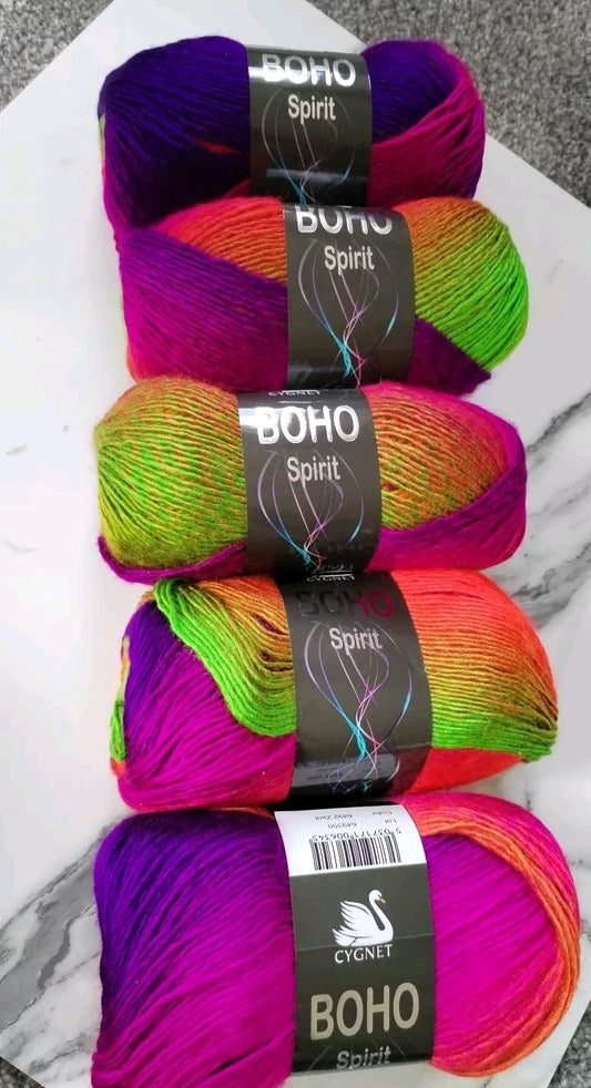 Cygnet Boho Spirit Knitting Crochet Yarn Wool - 5x100g Balls - 6492 Zest