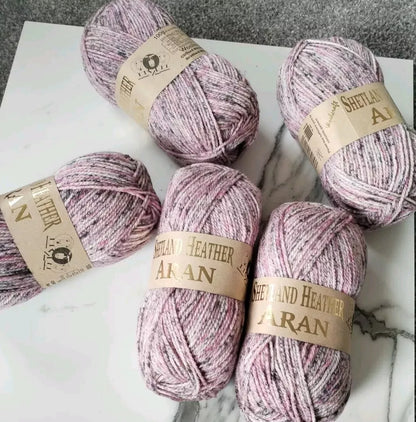 Woolcraft Shetland Heather Aran Knitting Crochet Yarn Wool - 5x100g Balls - 32