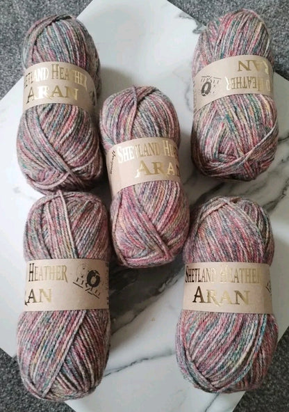 Woolcraft Shetland Heather Aran Knitting Crochet Yarn Wool - 5x100g Balls - 04
